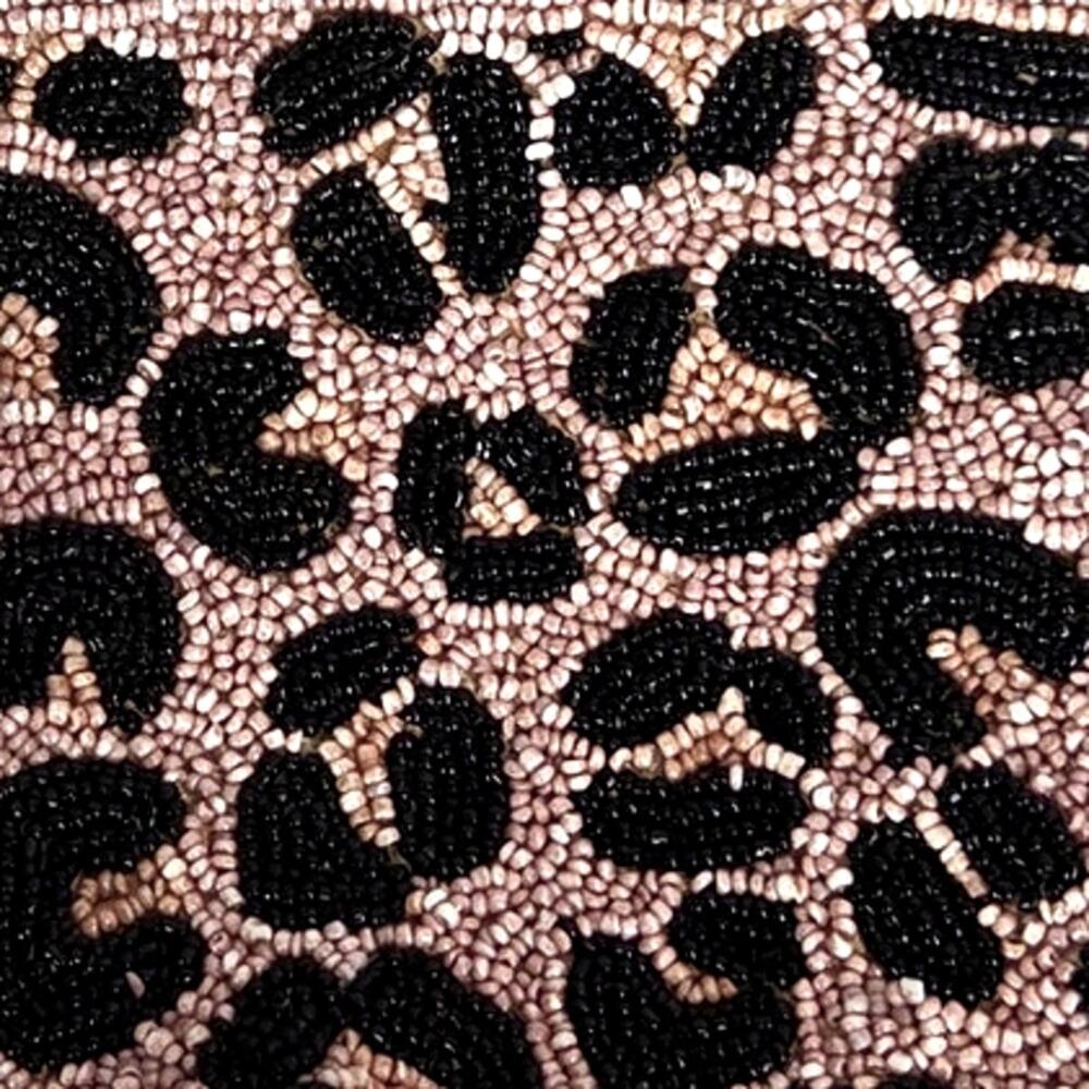 Moyna Beaded Demi Cheetah Handbag Clutch Pink Black Glam Holiday Party Coquette - Picture 3 of 9